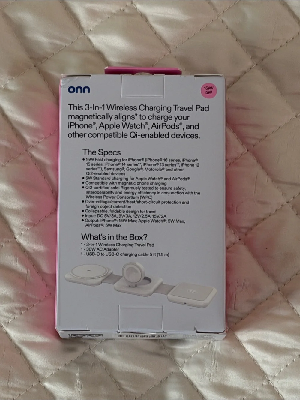 ONN 3-in-1 Wireless Charging Foldable Charger,NIB